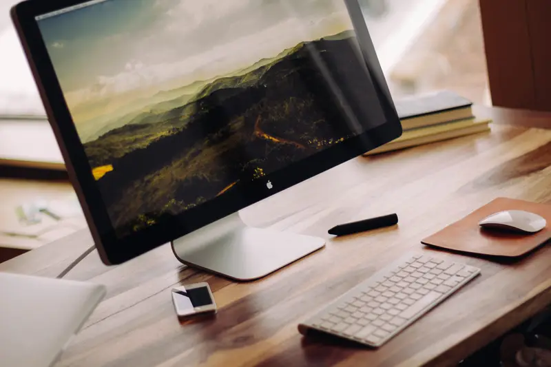 Desktop computer on a wooden desk